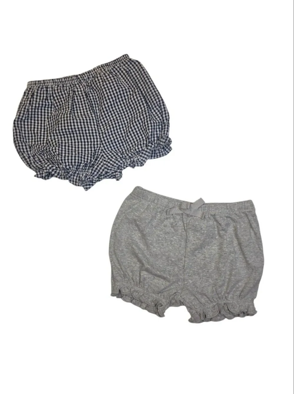 Navy Gingham & Gray Ruffle Girls Toddler Shorts Bloomers Lot Of 2